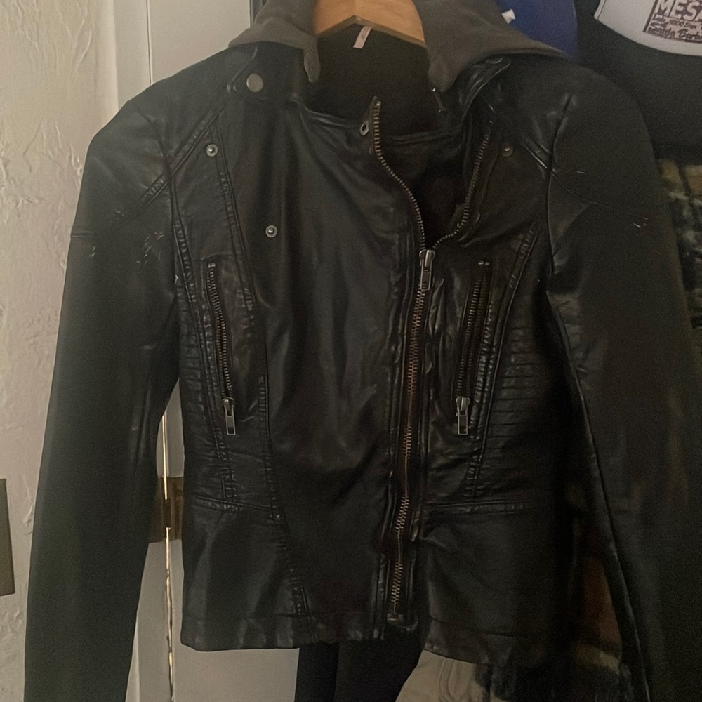 Free people leather jacket with hood